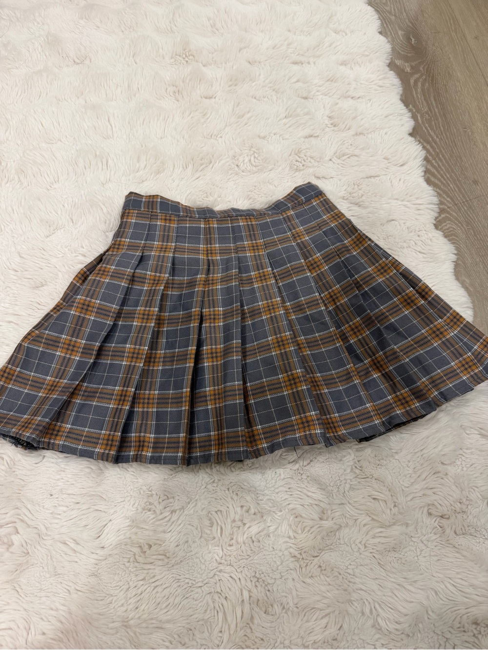 YesStyle Grey and Mustard Plaid Pleated Skirt